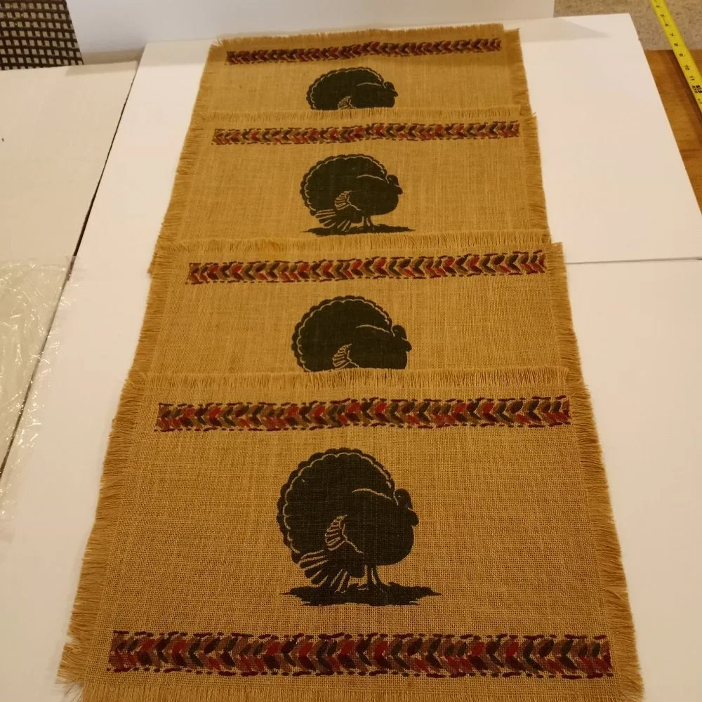 Thanksgiving Burlap Placemats with Turkey in the middle  set of 4